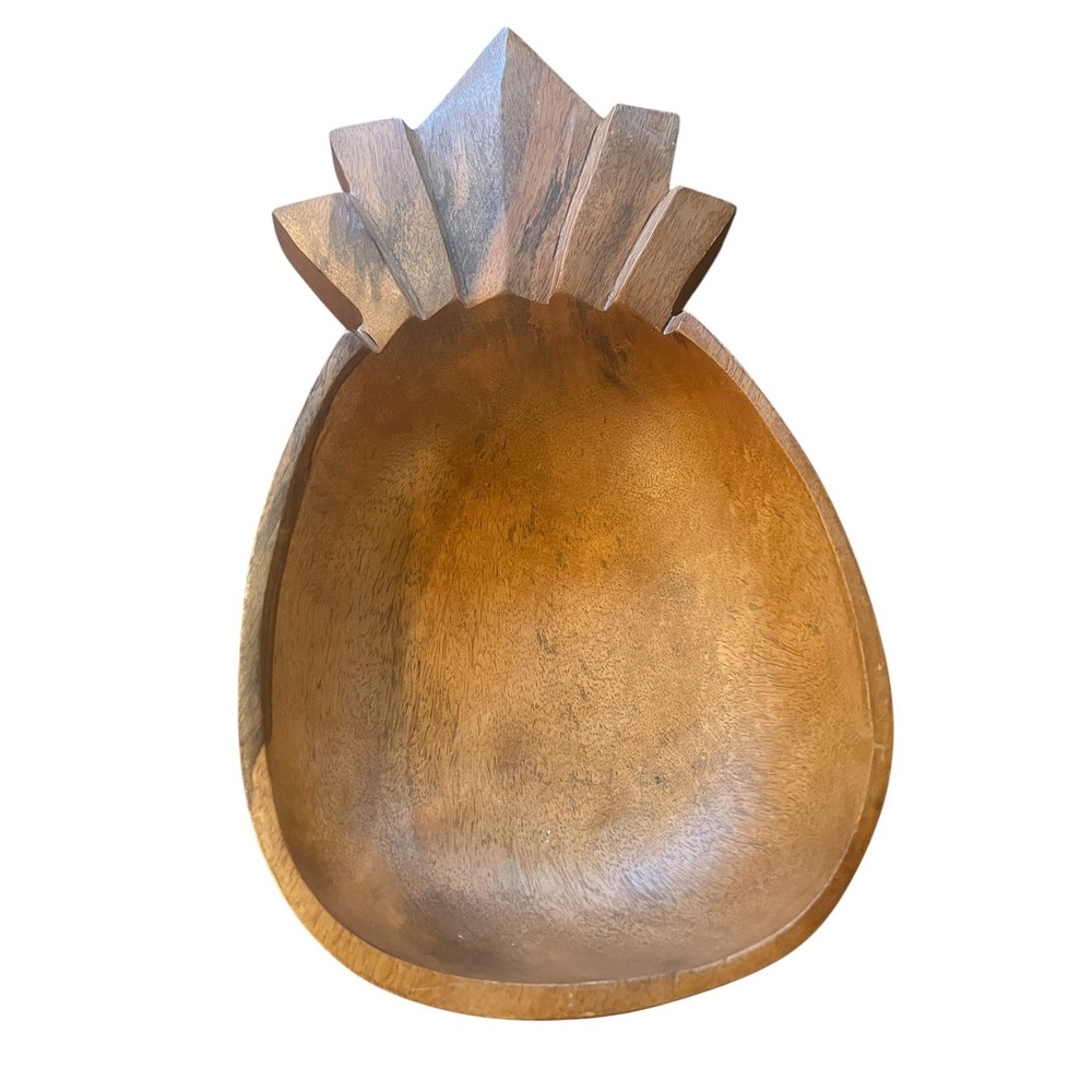 Vintage Handcrafted Monkey Pod Wood Pineapple Salad Set 7pc Philippines Tiki - Picture 3 of 12